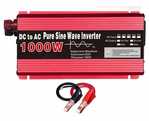 Inverter di Potenza Inverter Portatile Inverter Solare Mobile Inverter a Onda sinusoidale Pura DC 12V/24V a AC 220V Inverter per caricabatteria da Auto da 1000 W (12 V)