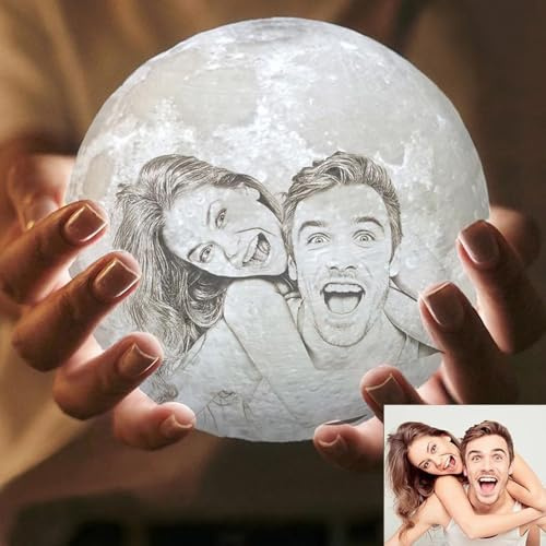 Lámpara Lunar 3D Personalizada Con Foto, Luz Nocturna Lunar LED Personalizada Impresa En 3D Con 16 Colores Y Soporte, Regulable, Con Carga USB,Luz De Mesilla De Noche,regalos De Cumpleaños(10cm/3.9in)