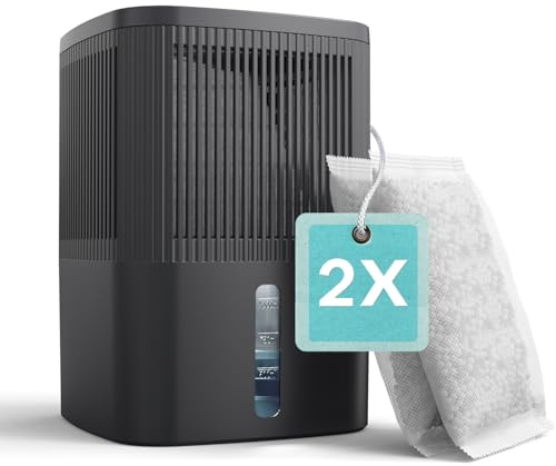 AROEVE Deumidificatore, 450g x 2 Assorbitore di Umidità | Capacità 1000 ml | Protezione di 2 Mesi contro l'Umidità (900g) | Senza Elettricità, Ecologico & Portatile per Armadio di 15㎡, Stanza & Roulo