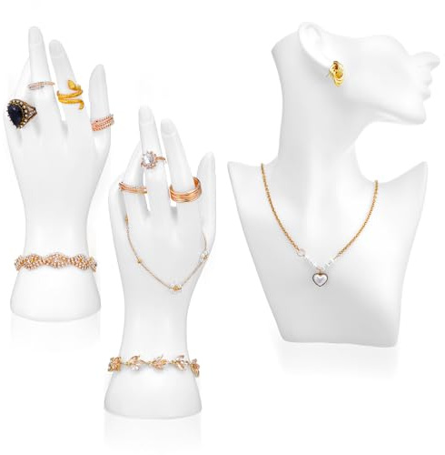 hidyuuoo 3 Pcs Jewelry Mannequin Display Set Including Boutique Bust Holder Mannequin Earring Stand Hand Display Bracelet Ring Stand for Selling Show