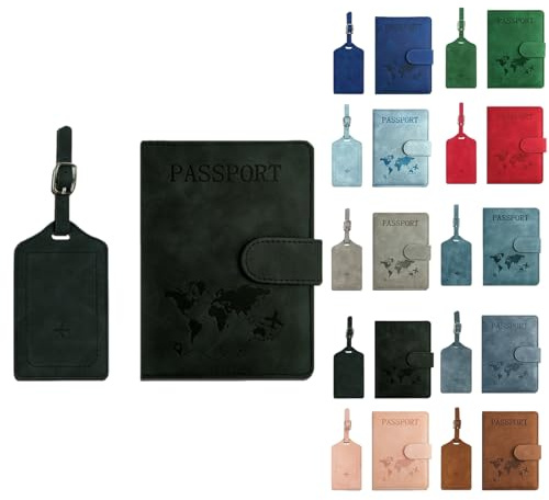 liyun 1 Pc Passport Holder Cover with Luggage Tag, PU Leather Passport Cover, Portable Universal Travel Wallet Organiser for Passports Boarding Passes Credit Cards Travel Documents​ (Black)