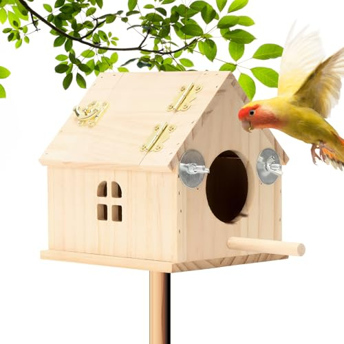 Nichoir,Accessoires pour Animaux en Bois,Nichoir Naturel pour Perruches - pour Inséparables Conure Calopsitte Perroquet Pinson Cacatoès Canari Jardin Cage Balcon