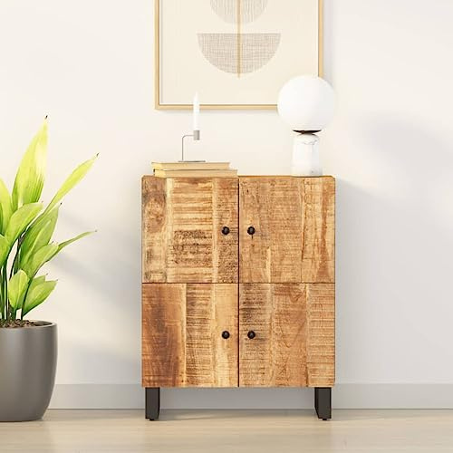 Fangmaliuyun Sideboard Mangoholz 60x33x75 cm 4 Türen Massiv Eisenbeine Modernes Design für Küche Wohnzimmer Flur Stilvolle Aufbewahrung