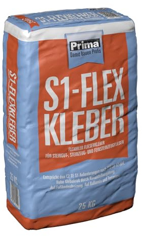 Prima Flexkleber S1 25 kg – Flexibler Fliesenkleber C2 TE S1 nach DIN EN 12004 – Für Feinsteinzeug, Fliesen & Mosaik – Innen & Außen, Frost- & Wetterfest