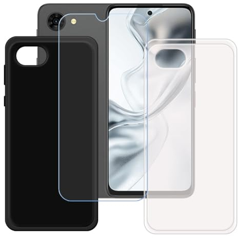 BMPNLSZ Funda (6,7) Screen Protector, Negro + Translúcido Suave Silicona TPU Canica Carcasa Caso Case + Cristal Templado Film Vidrio