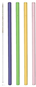 Leonardo Ciao Glas-Strohhalm 4er Set, spülmaschinenfeste Halme, wiederverwendbare Trinkhalme inkl. Reinigungsbürste, 20 cm Länge, bunt, 020940 | ndbare Trinkhalme, inkl. Reinigungsbürste, 20 cm Länge, bunt, 020940