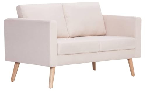 vidaXL Divano a 2 Posti Elegante Comodo Sofa Doppio per Casa per Ufficio Poltrona da Due Persone Arredo per Salotto Arredamento in Tessuto Crema