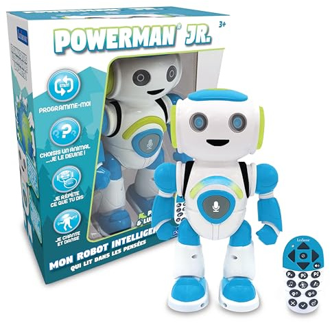 Lexibook - Powerman Jr. Robot Intelligent Qui lit dans Les pensées - Jouet pour garçons et Filles - Powerman Junior Danse Joue de la Musique Quiz Animaux karaoké programmable STEM Vert/Bleu - ROB20FR