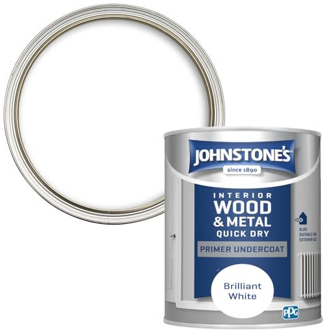 Johnstone's - Quick Dry Gloss Primer Undercoat - Brilliant White - Water Based - Interior Wood & Metal - Fast Drying - Low Odour - Dry in 1-2 Hours - 13m2 Coverage per Litre - 0.75 L