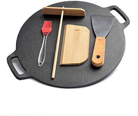 Poêle à Crêpes en Fonte Extra Lourde, Poêle à Crêpes aux Oeufs sans Revêtement de Ménage Ensemble D'outils à Crêpes en Fer Sain Cuisine Poêle Antiadhésive (φ=28mm)