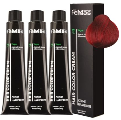 FemMas Haarfarbe 3x Dunkelblond Rot Intensiv 6.66 I Creme Haarfarbe mit Arganöl, Keratin & Ceramiden I dauerthafte Haarfärbung oder Tönung für strahlende Farbergebnisse I 100 ml