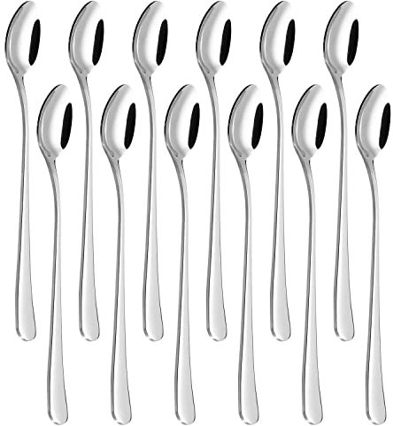 Vinsani Long Handle Latte Spoons, Set of 12 Stainless Steel Spoons Coffee Tea Dessert Silverware Ideal for Latte Coffee, Espresso, Hot Chocolate, Desserts & Ice Cream– 20cm / 7.8 inch (Silver)