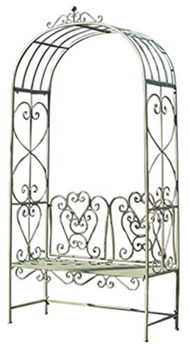 NMQQ Ornamental Garden Arch,Climbing Plant Support,Metal Rose Arch,With Seat,For Garden Balcony Rose Rose Grape Traction Free Standing (Color : Green)