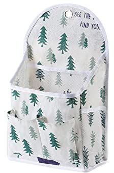 FuninCrea Wall Hanging Storage Bag, Black and White Checkered Linen Organizer Wall Mounted Punch-free Over The Door Storage Pouch with 6 Storage Pockets and 1 Hanging Hook (green)