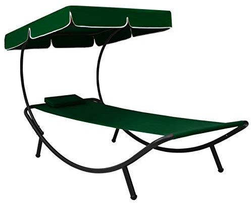 Mogou Garten-Sonnenliege mit Sonnendach und Kissen, Gartenliege, Liegestuhl, Sonnenstuhl, Sonneninsel Outdoor, Liegen, Gartenmöbel, Bäderliege, Relaxliege, Grün