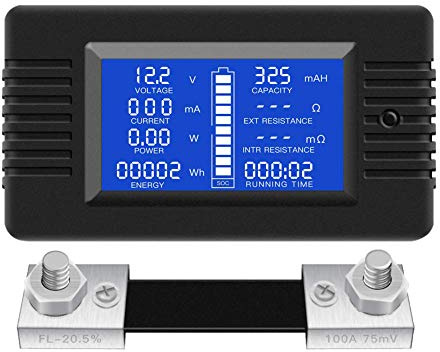 Mengmen BateríA Monitor Medidor Pantalla LCD Voltaje de Corriente Digital Medidor de Solar MultíMetro VoltíMetro AmperíMetro (Aplicado a 12V / 24V / 48V RV/BateríA de AutomóVil)