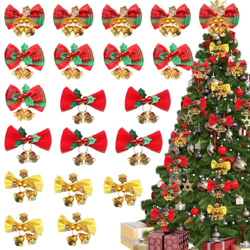 20pcs Rote Schleifen Weihnachtsbaum, Christbaum Schleifen Weihnachtsschleifen mit Glöckchen, Deko Schleifen Weihnachten Für Urlaub Geburtstag Party Weihnachtsbaum Dekoration