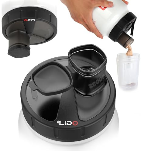 MYLIDO Protein Dispenser Scoop Powder Dispense Supplement Funnel Universal Size Fits All Brands, Pre and Post Workout BPA Free Hands Clean Attachment Container Lid MyLid-O