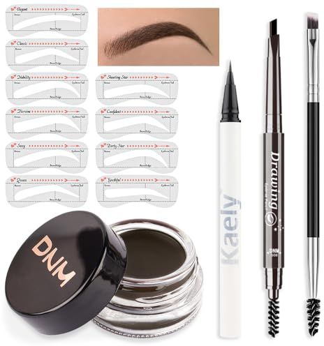 evpct Eyebrow Stencils Kit for Women Shaping, Eyebrow Shaper Makeup Kit, Eye Brow Stencil Shaper Tinting kits for Women, with Eyeliner, Eyebrows Pencil, Pomade, Brush and 10 Stencils, Kit-01# EBONY