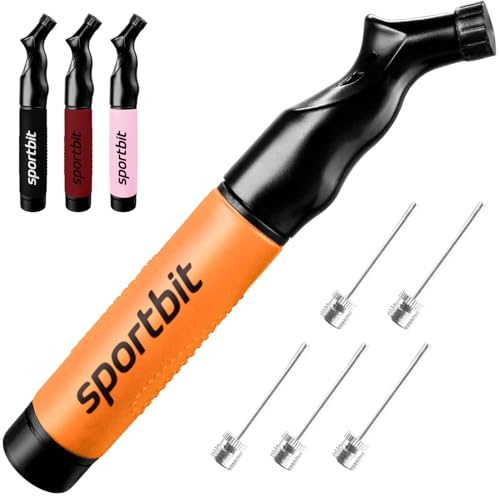 SPORTBIT Pompa per palloni con 5 aghi - Sistema di gonfiaggio Push & Pull - Ideale per tutti i palloni sportivi -Pompa per pallavolo, gonfiatore per pallacanestro, pompa per palloni da calcio e calcio