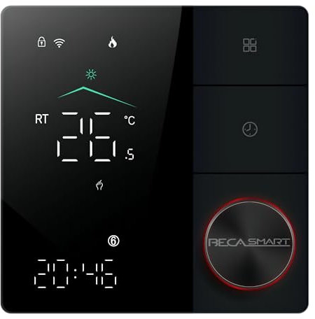 BecaSmart Serie 18 5A Termostato WiFi para Caldera de Gas/Agua, Termostato Digital Programable, Control de Voz, Función Programación, Compatible con Smart Life o Tuya App, Alexa, Google Home