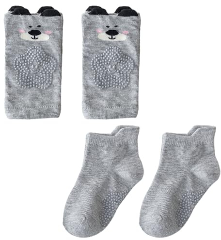 EBHO 1 Paar Krabbelsocken Baby, 1 Paar Knieschoner Baby Krabbeln, Baby Knieschoner und Baby Socken mit Gummipunkte Anti-rutsch, für Baby Krabbelschoner Krabbelhilfe Knieschützer 0-24 Monate