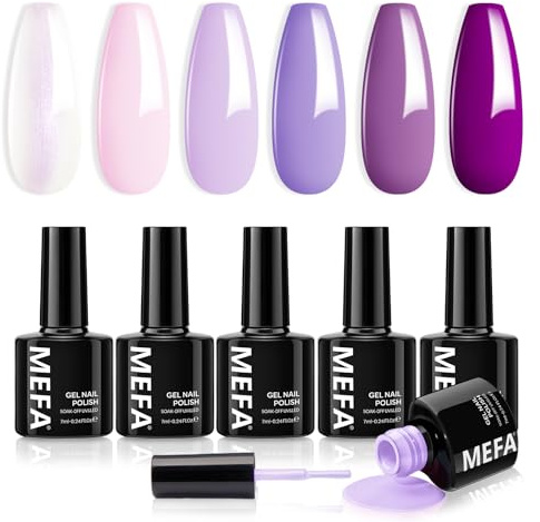 MEFA UV Nagellack, 6 Farben Violett Farben 7 ML Soak Off UV LED Gel Nagellack Set für Gelnägel Nail Art Kit Maniküre Nageldesign Nägel Selber Machen