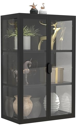 VCM Glasvitrine hängend | Vitrine Glas mit ESG-Sicherheitsglas | Maße ca. 95 x B. 60 x T. 35 cm | Hängevitrine Glas | Modern und platzsparend | Glas Vitrinenschrank - Flokas L
