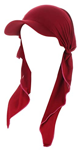 Damen Bandana mit Schirm Haarband Sommer Sonnenhut Kopftuch Visor Strand Cap Bandana Sonnenschutz Mütze Wein Einheitsgröße