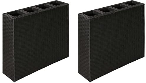 Tidyard Garten-Hochbeet Blumentopf Pflanzkübel Blumenkasten Pflanzkasten Pflanzgefäß Pflanzbeet Gartenbeet Frühbeet Garten mit 4 Töpfen 2 STK. Poly Rattan Schwarz