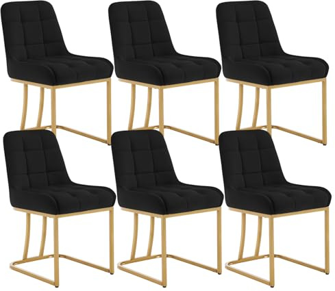WOLTU Esszimmerstühle 6er Set, Küchenstuhl Samt, Polsterstuhl mit Metallgestell in Bogenform, gepolsterter Stuhl mit Rückenlehne, Wohnzimmerstuhl Schminkstuhl EZS32sz-6 Schwarz