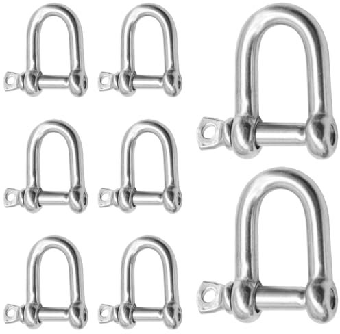 CEEYSEE 8Pcs D Shackle Heavy Duty M6 D Ring Shaped Screw Shackles 304 Stainless Steel Chain Link Tow Hook Shackle Locks for Towing Climbing Outdoor Camping Travel Maximum Load Capacity:220kg(U/M6/DXK)