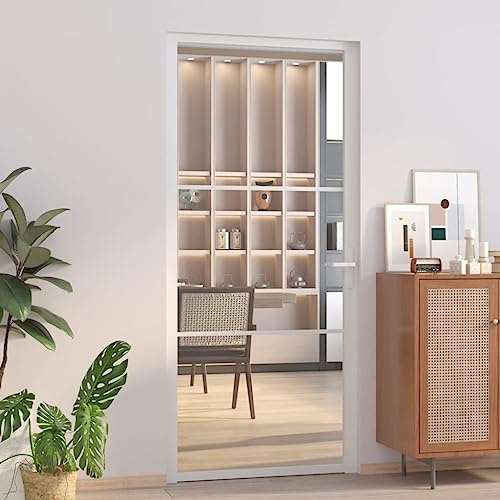 ZEYUAN Puerta Interior Vidrio EGS y Aluminio Blanco 93x201,5 cm, Puertas De Trastero, Puerta Entrada, Puerta Habitación - SPU:350570