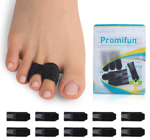 Promifun 10 confezioni di correttori per dita dei piedi martellate, stecche per dita dei piedi fratturate, separatori ortopedici per dita dei piedi, bendaggi imbottiti (nero+10S)