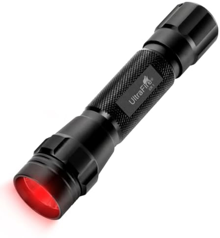 UltraFire Rote LED Taschenlampe, 620-630 nm Rotlicht für Nachtsicht, 200 Meter Rotes Jagdlicht, Single Mode Kleine Taschenlampe für Astronomie, Luftfahrt, Nachtbeobachtung, CR1 Batterie