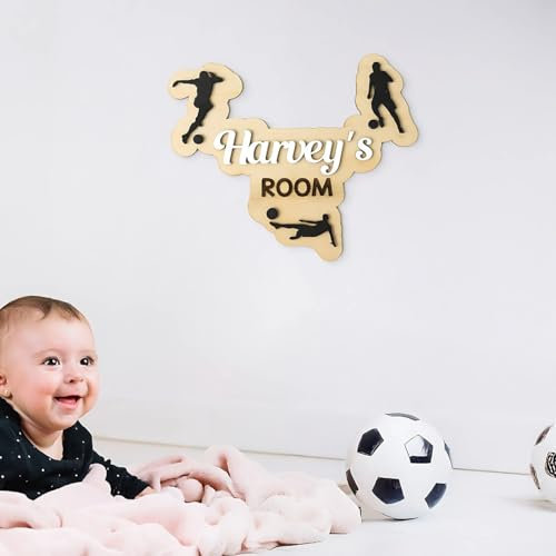 Generic Personalised Wooden Football Name Sign - Regular (11x18cm), Medium (28x17cm), XL (39x24cm) - Wall Mount, Door Mount - Sports Themed Decorative Sign
