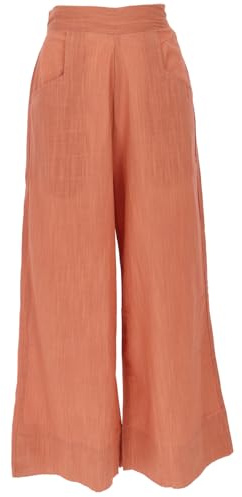 GURU SHOP Pantaloni in cotone boho con vita alta, comodi pantaloni marlene, colore bianco naturale, da donna, in cotone, Siena, 42