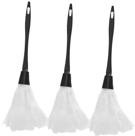 SEWOART Spolverino di Piume 3 Pezzi Bianco Set per Bambini Accessorio Cosplay Festa Spolverino da Cameriera Halloween per Pulizia e Spettacoli