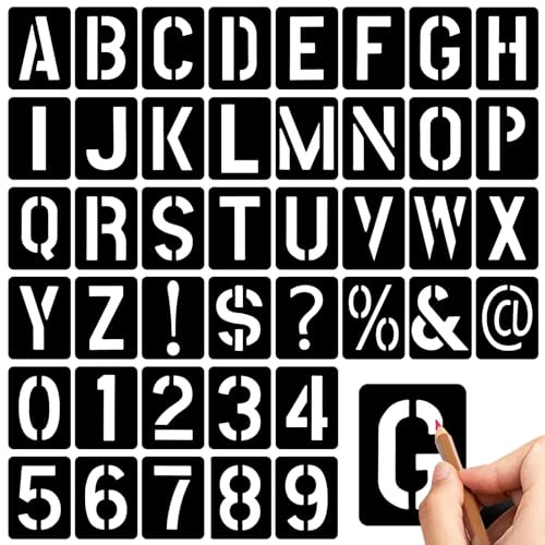 Letter Stencils - 42 Pcs Alphabet & Number Stencils (4 Inch/10cm), Reusable Washable Stencil Set with Punctuation Marks, Large DIY Drawing Templates for Art, Crafts, Writing & Sign Making