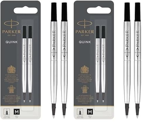 Parker Ersatzminen für Tintenroller | mittlere Spitze | schwarze QUINK Tinte | 2 Stück (Packung mit 2)