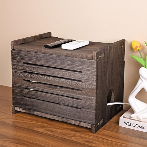 BEARUT Router Shelf Projector Shelf Projector Stand Router Storage Box Modem Cable Router Cover Organized Power Strip Cable Management Hider Rack by Wood