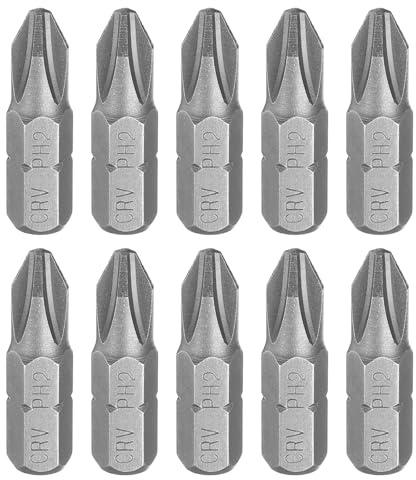 sourcing map 10pcs Phillips Screwdriver Bits 1/4 Hex Shank PH2 Head 1 Length CR-V Steel Cross-Head Drill Bits for Repair Work Electric Screw Driver