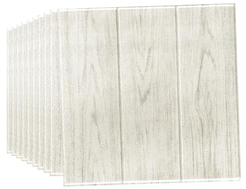 Anttyscar 40PCS Oak White 3D Wall Panels 35 x 35cm Self-Adhesive Wood Panels for Walls Waterproof Wall Sticker Soft Foam Panels Original Wood Grain Panelling Ceiling Tiles