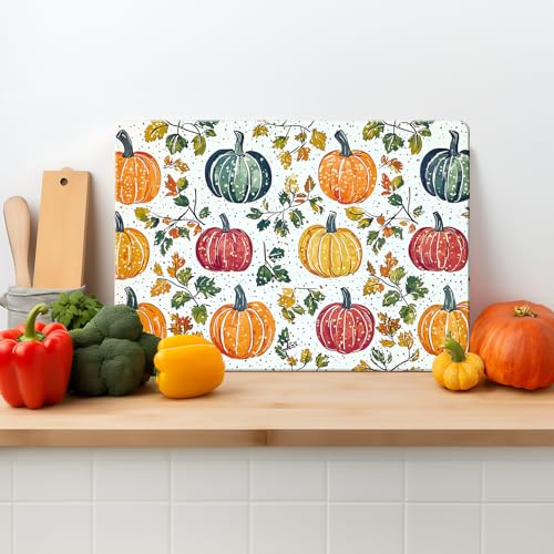Textured Glass Chopping Board Worktop Saver for Kitchens, Durable, Easy-Clean, Scratch Resistant, Hygienic, Non Slip Feet, Multi Pumpkins, Available in Two Sizes Large 39cm x 29cm