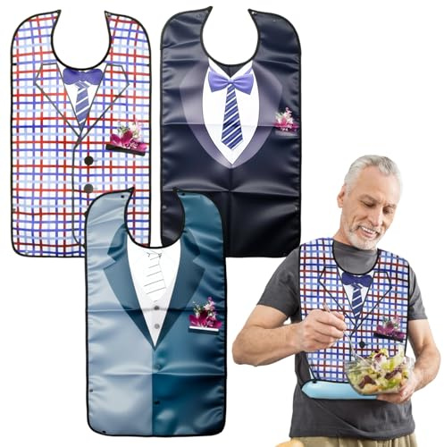 tlidfgeo Lot de 3 bavoirs pour adultes, pour personnes âgées, lavables, imperméables et réutilisables avec récupérateur de miettes, bavoirs adultes pour femmes, adultes, personnes âgées et handicapées