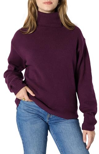 Amazon Essentials Women's (Demi's Pick) Relaxed-Fit Cotton Blend Polo Neck Pullover Jumper, Burgundy, M