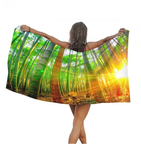 Leichong 3D Bamboo Woods Beach Towel Extra Large Microfiber Soft Quick Dry for Adults, Botanical Bath Towel Lightweight Soft Absorbent for Travel Swimming Pool Sports, 100 x 200 cm