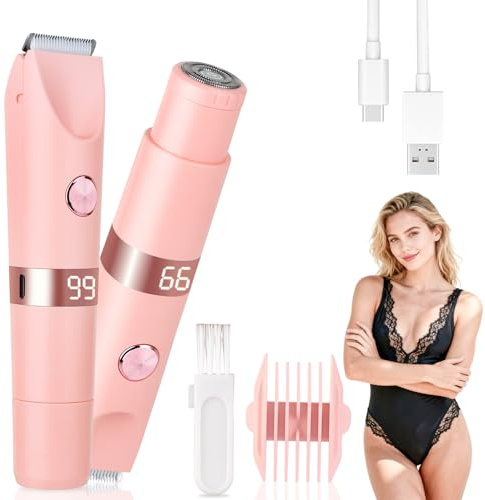 Beanify LED Display Bikini Trimmer for Women & Men, IPX7 Waterproof Wet/Dry Electric Shaver, 2-in-1 High Power Epilators Hair Removal, Rechargeable Electric Razor for Pubic, Face