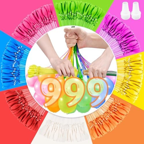 999 Selbstdichtende Wasserbomben,Mega Verpackung,Wiederverwendbare Wasserbomben mit 4 Hahnanschlüssen, Bunte Wasserballons am Strand,Poolparty und Vieles Mehr Nur