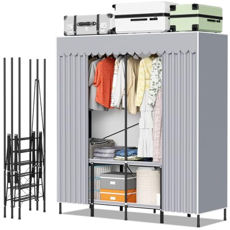 Daromigo Armoire en tissu pliable sans montage - Armoire mobile - 158 x 170 x 48 cm - Avec cadre en tube d'acier - Jusqu'à 100 kg - Espace de rangement de 48 cm de profondeur - Protection contre la